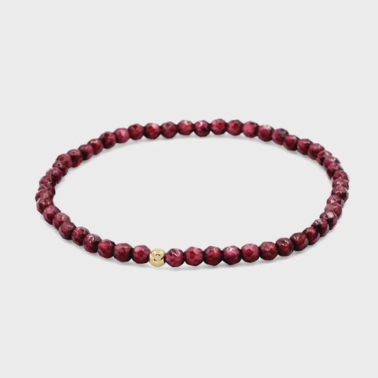 Mini faceted garnet bracelet with 3mm beads from Earthly Abundance, featuring a delicate, sparkling red gemstone design.