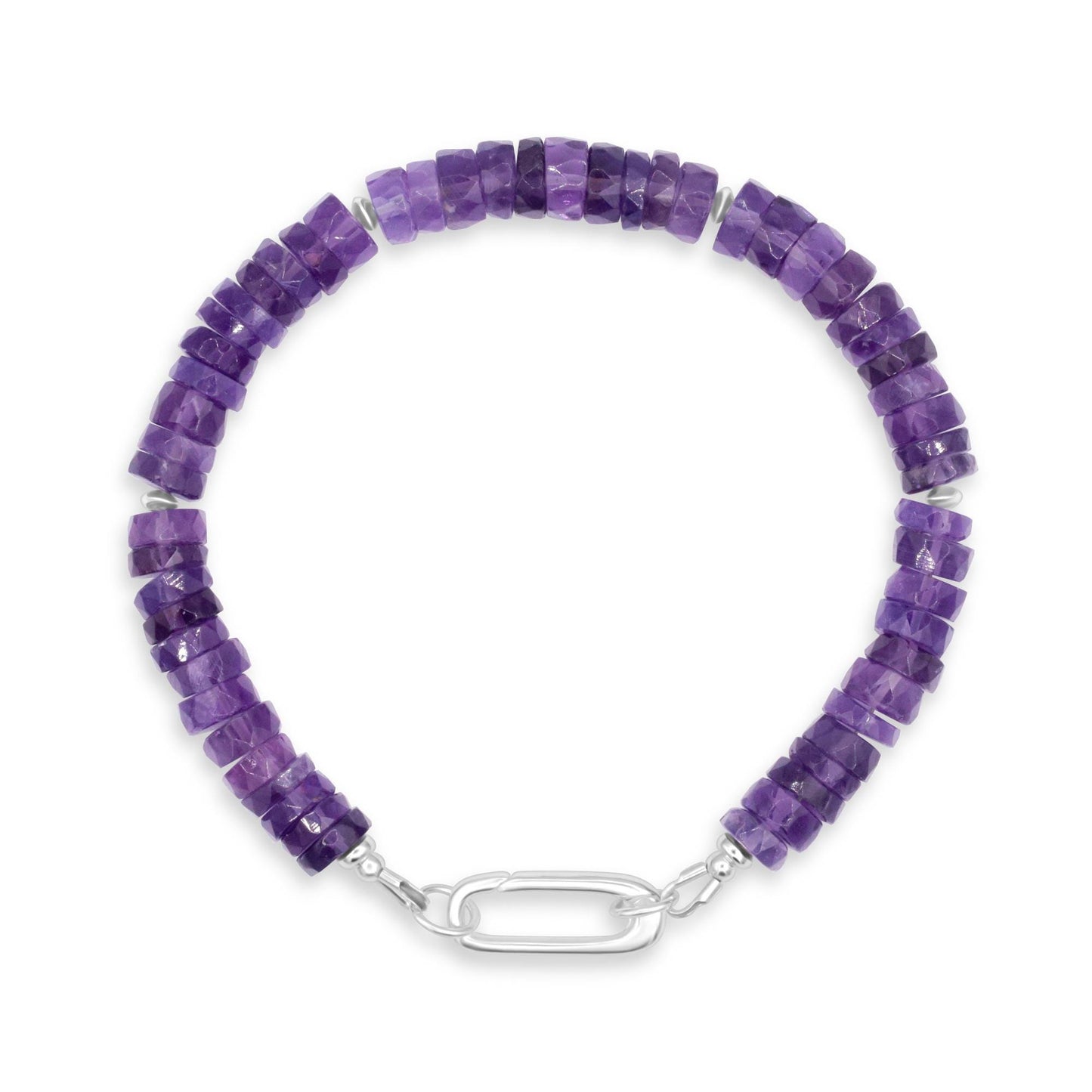Amethyst Carabiner Bracelet | African Amethyst Bracelet | Sterling Silver or 14K Gold Filled Push Clasp Bracelet | Charm Bracelet