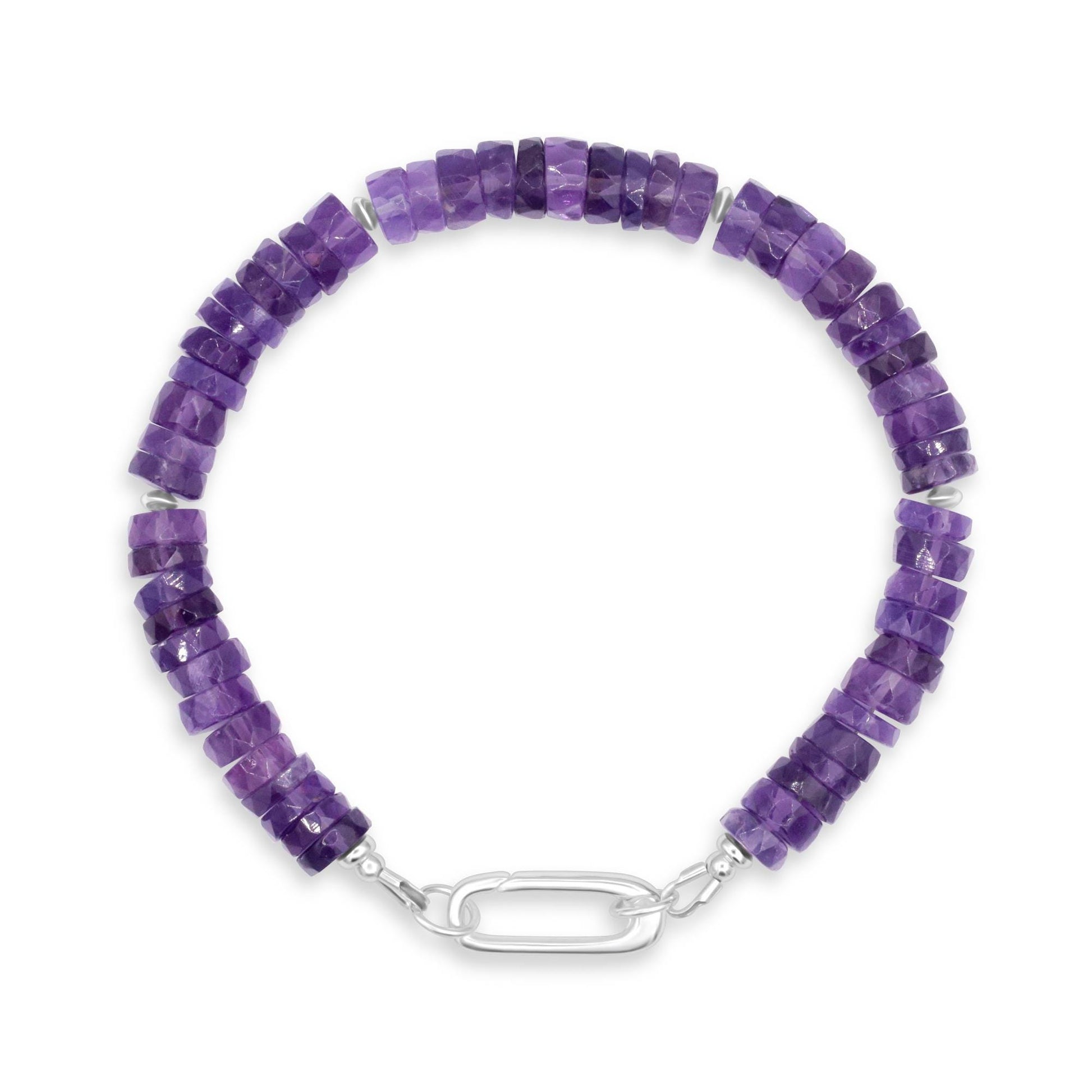 Amethyst Carabiner Bracelet | African Amethyst Bracelet | Sterling Silver or 14K Gold Filled Push Clasp Bracelet | Charm Bracelet