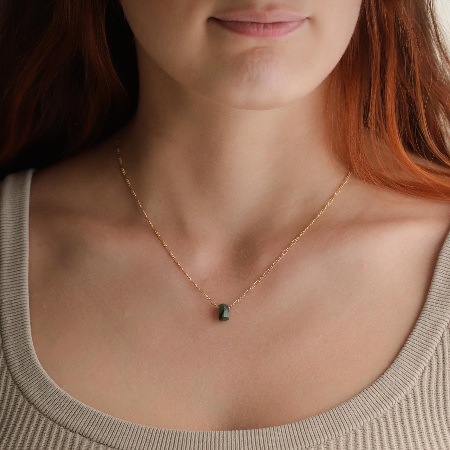 Emerald Figaro Necklace | Genuine Emerald Pendant | 14K Gold Filled Necklace | May Birthstone Jewelry