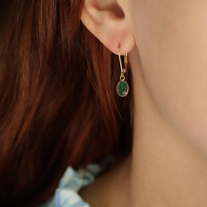 Zambian Emerald Earrings, Solid 14K Gold Earrings, Genuine Emerald Leverback Earrings, May Birthstone Jewelry