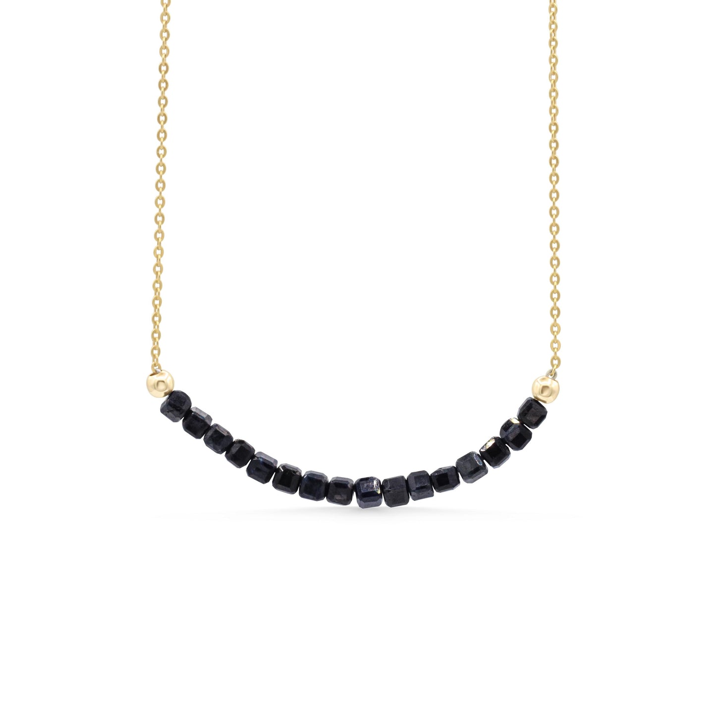 14K gold-filled Sapphire Line Necklace by Earthly Abundance featuring a delicate chain with sapphire accents.