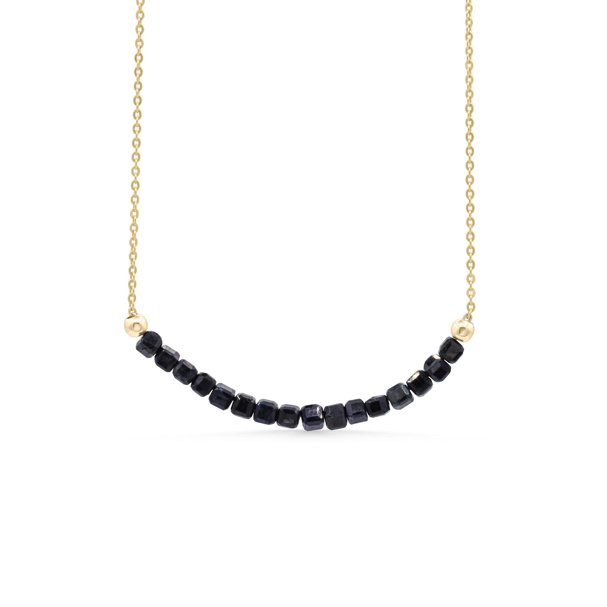 14K gold-filled Sapphire Line Necklace by Earthly Abundance featuring a delicate chain with sapphire accents.