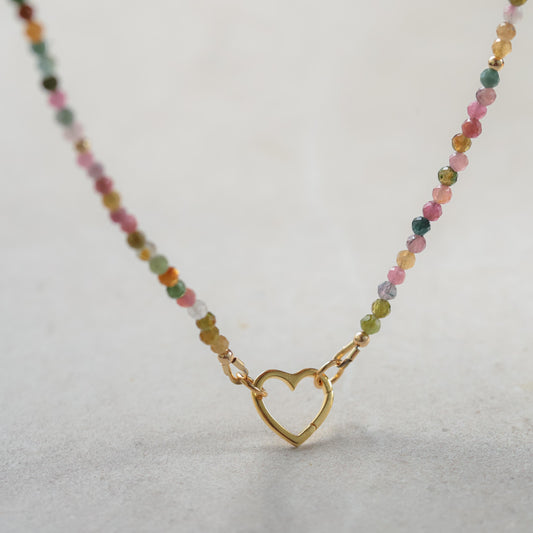 Love in Color Necklace | Mixed Tourmaline Carabiner Necklace | Watermelon tourmaline carabiner necklace | Multi color tourmaline jewelry