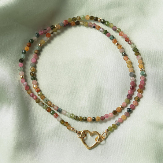 Love in Color Necklace | Mixed Tourmaline Carabiner Necklace | Watermelon tourmaline carabiner necklace | Multi color tourmaline jewelry