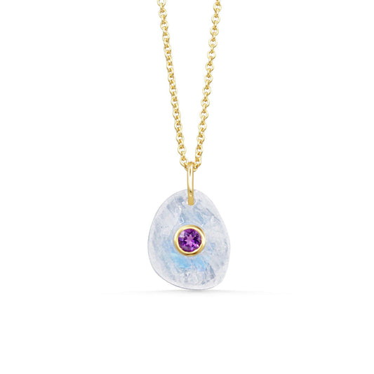 Moonveil Pendant | Genuine Rainbow Moonstone Necklace | [EPMM6774] Amethyst Gemstone Pendant | Gift for Her
