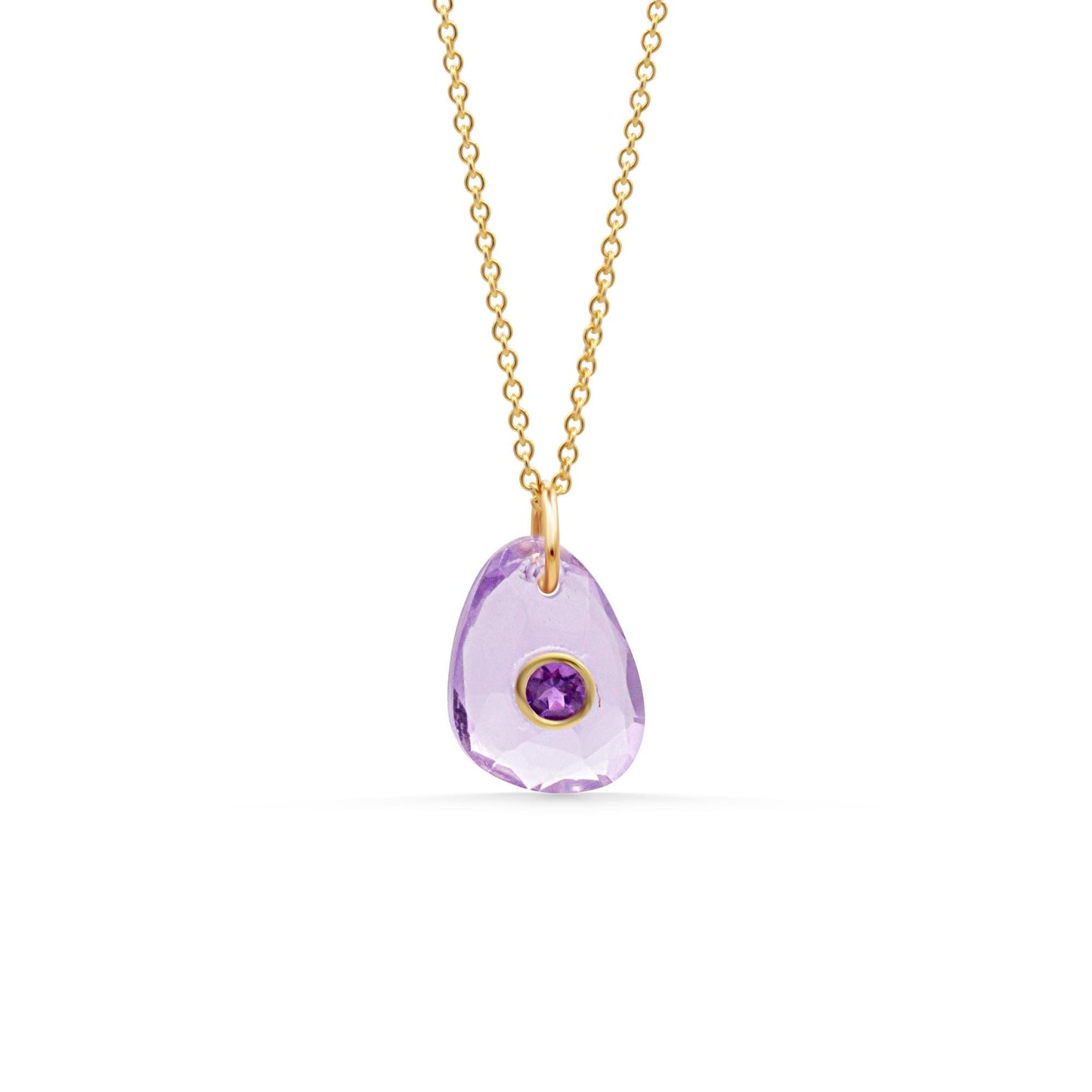 Violet Muse Amethyst pendant necklace featuring a polished amethyst gemstone on a silver chain by Earthly Abundance.