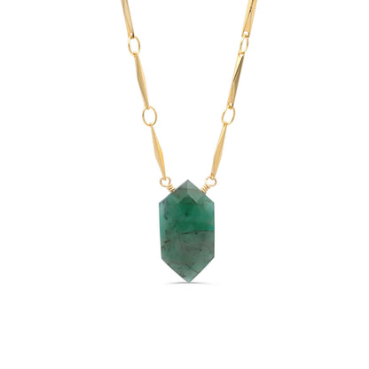 Wire Wrapped Emerald Necklace | Genuine Emerald Pendant | 14K Gold Filled Necklace | May Birthstone Jewelry