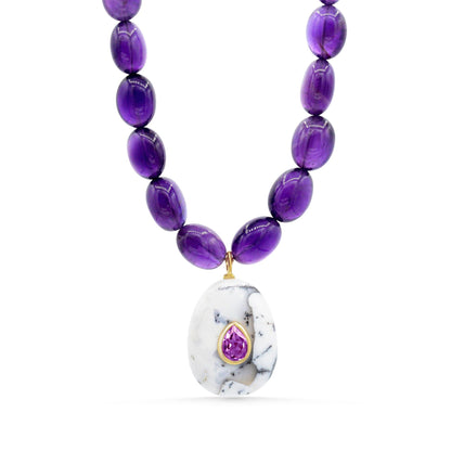 Violet Muse Amethyst Beaded Necklace, Oval Amethyst | [ENAM1230] African Amethyst Necklace | Amethyst Necklace | February birthstone |