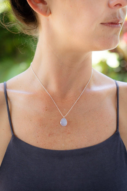 Chalcedony Pendant Necklace, Sterling Silver Blue Gemstone Necklace, Faceted Chalcedony Necklace, Minimalist Everyday Jewelry, Gift for Her