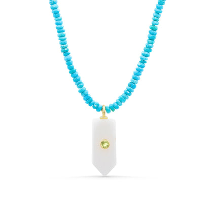 Capri Muse | Sleeping Beauty Turquoise Necklace | White Agate & Peridot Pendant | One of a Kind Gemstone Necklace | 14K Gold Filled