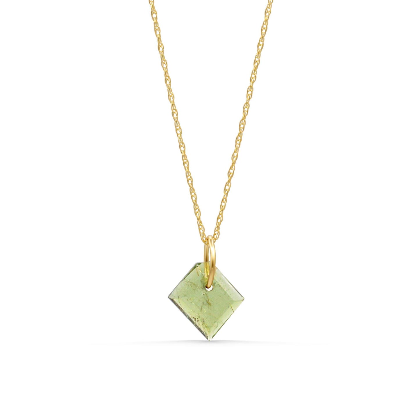 Mosslight Green Tourmaline Necklace • Solid Gold Tourmaline Slice Necklace • Dainty Green Gemstone Jewelry