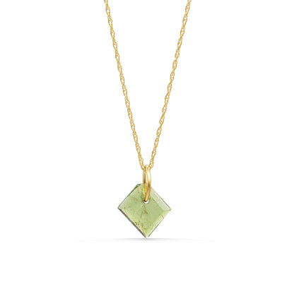 Mosslight Green Tourmaline Necklace • Solid Gold Tourmaline Slice Necklace • Dainty Green Gemstone Jewelry