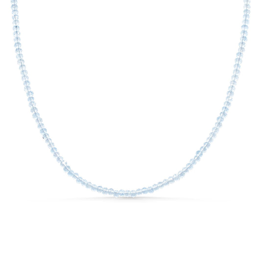 Earthly Abundance Everyday Aquamarine Necklace featuring a polished aquamarine gemstone pendant on a delicate chain.