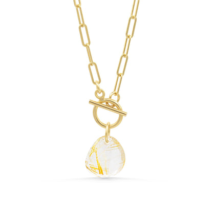 Golden Rutilated Quartz Necklace, Paperclip Chain Necklace, 14K Gold Filled Necklace, Genuine Rutilated Quartz Pendant, Manifestation