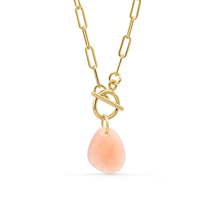 Peach Moonstone Necklace, Paperclip Chain Necklace, 14K Gold Filled Necklace, Genuine Peach Moonstone Pendant, Feminine Energy Jewelry
