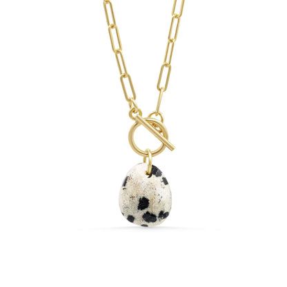 Dalmatian Jasper Necklace, Paperclip Chain Necklace, 14K Gold Filled Necklace, Genuine Dalmatian Stone Pendant, Protection Jewelry, Layering