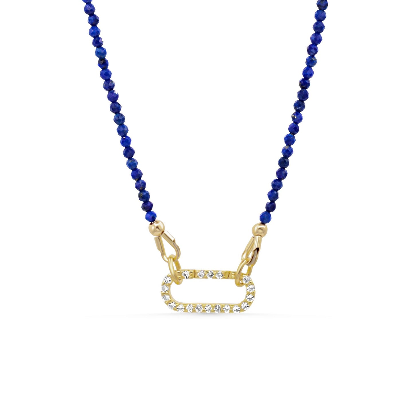 Cobalt Dream | Lapis Carabiner Necklace, Electric Blue Lapis Necklace, White Topaz Carabiner, 14K Gold Filled Necklace, Charm Holder