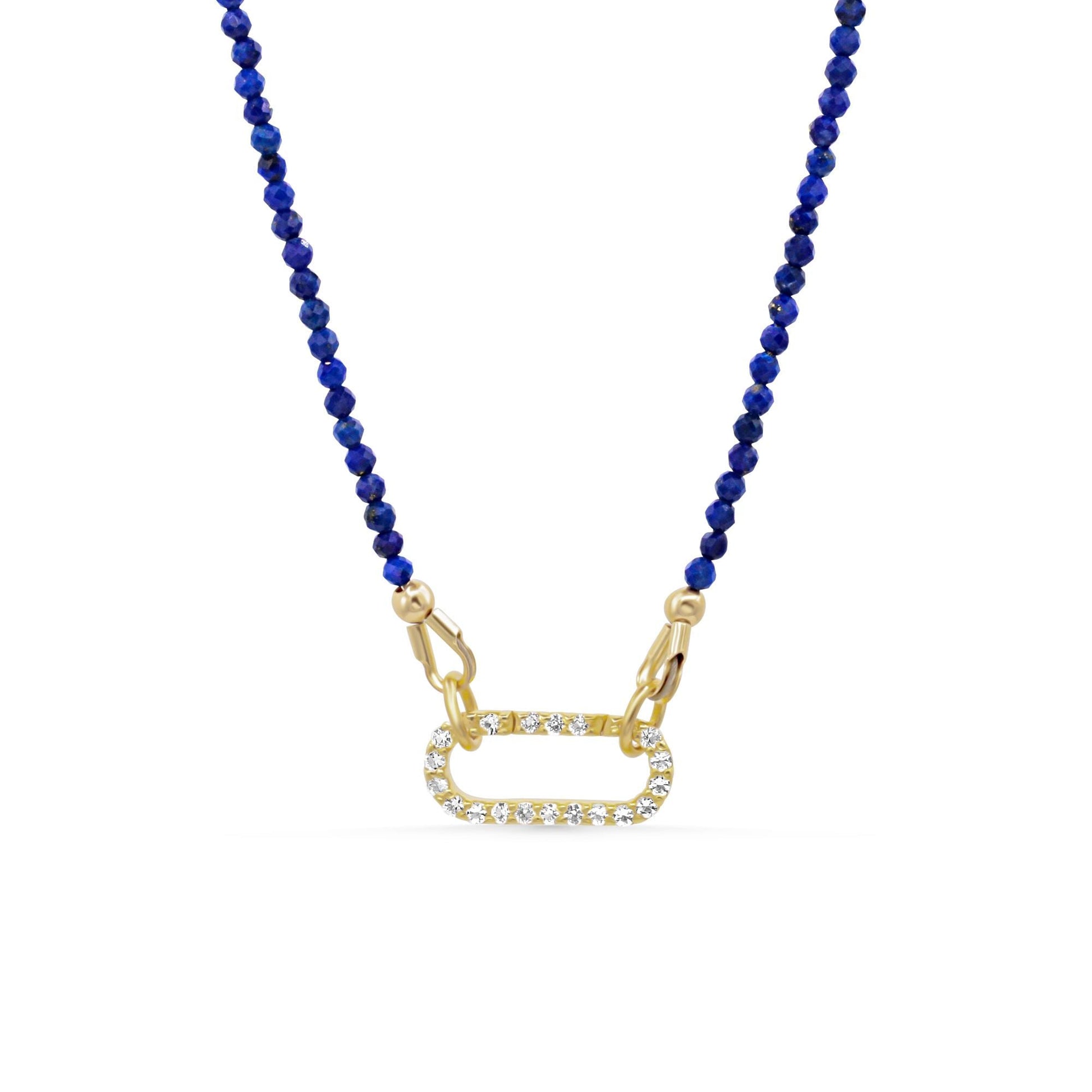 Cobalt Dream | Lapis Carabiner Necklace, Electric Blue Lapis Necklace, White Topaz Carabiner, 14K Gold Filled Necklace, Charm Holder