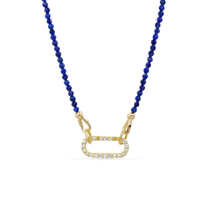 Cobalt Dream | Lapis Carabiner Necklace, Electric Blue Lapis Necklace, White Topaz Carabiner, 14K Gold Filled Necklace, Charm Holder