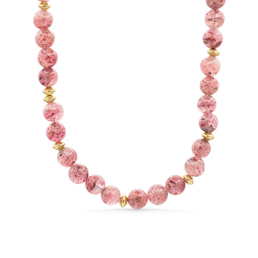 Strawberry Quartz Necklace by Earthly Abundance featuring a vibrant pink quartz pendant on a delicate chain.