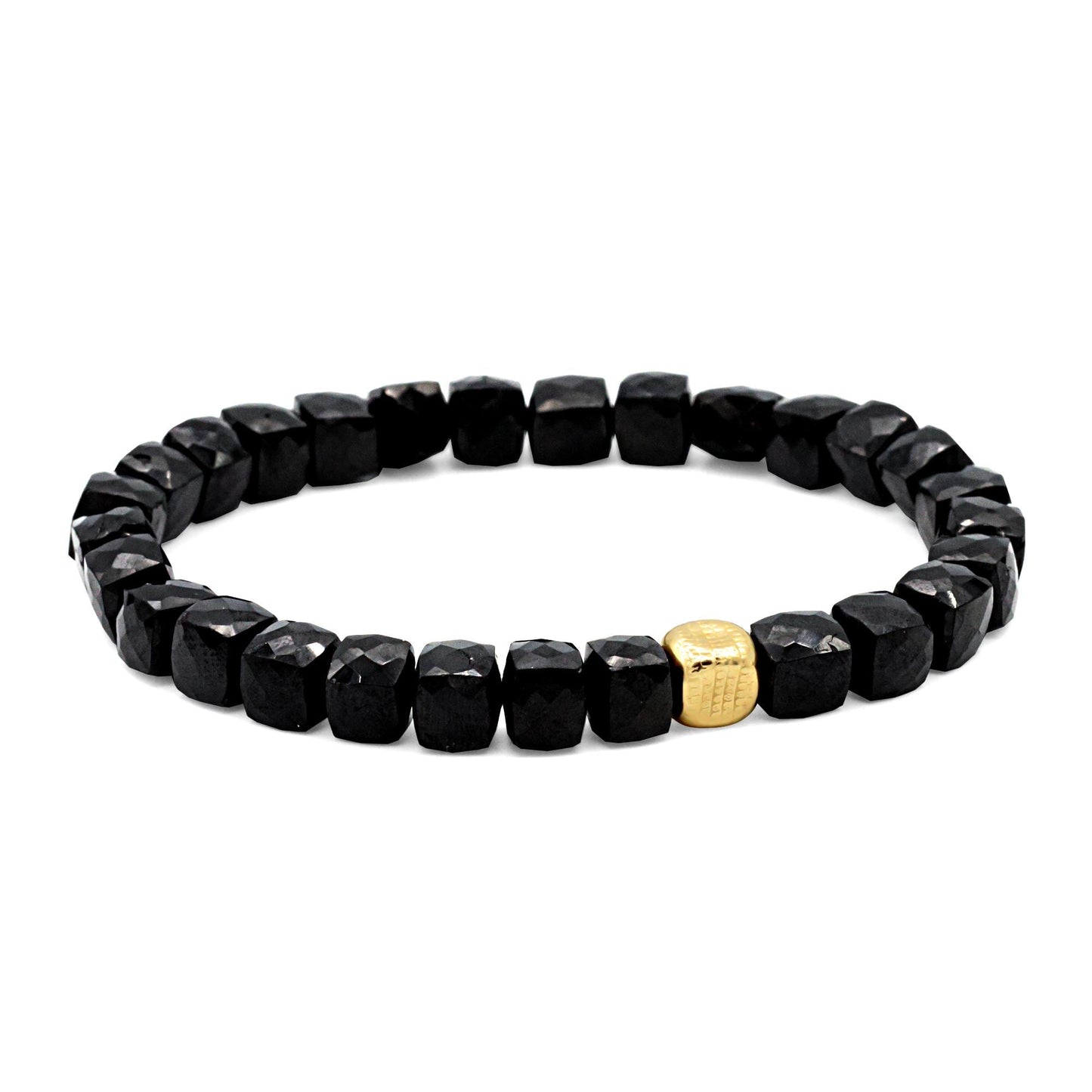 The Atlas Bracelet | Black Spinel Cube Bracelet, Men's Black Gemstone Bracelet, Solid 14K Gold Accent, Protection Bracelet, Luxury