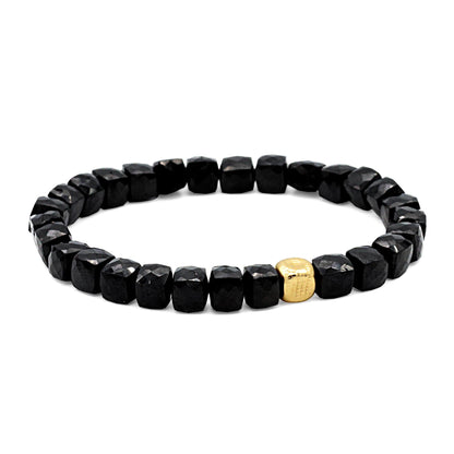 The Atlas Bracelet | Black Spinel Cube Bracelet, Men's Black Gemstone Bracelet, Solid 14K Gold Accent, Protection Bracelet, Luxury