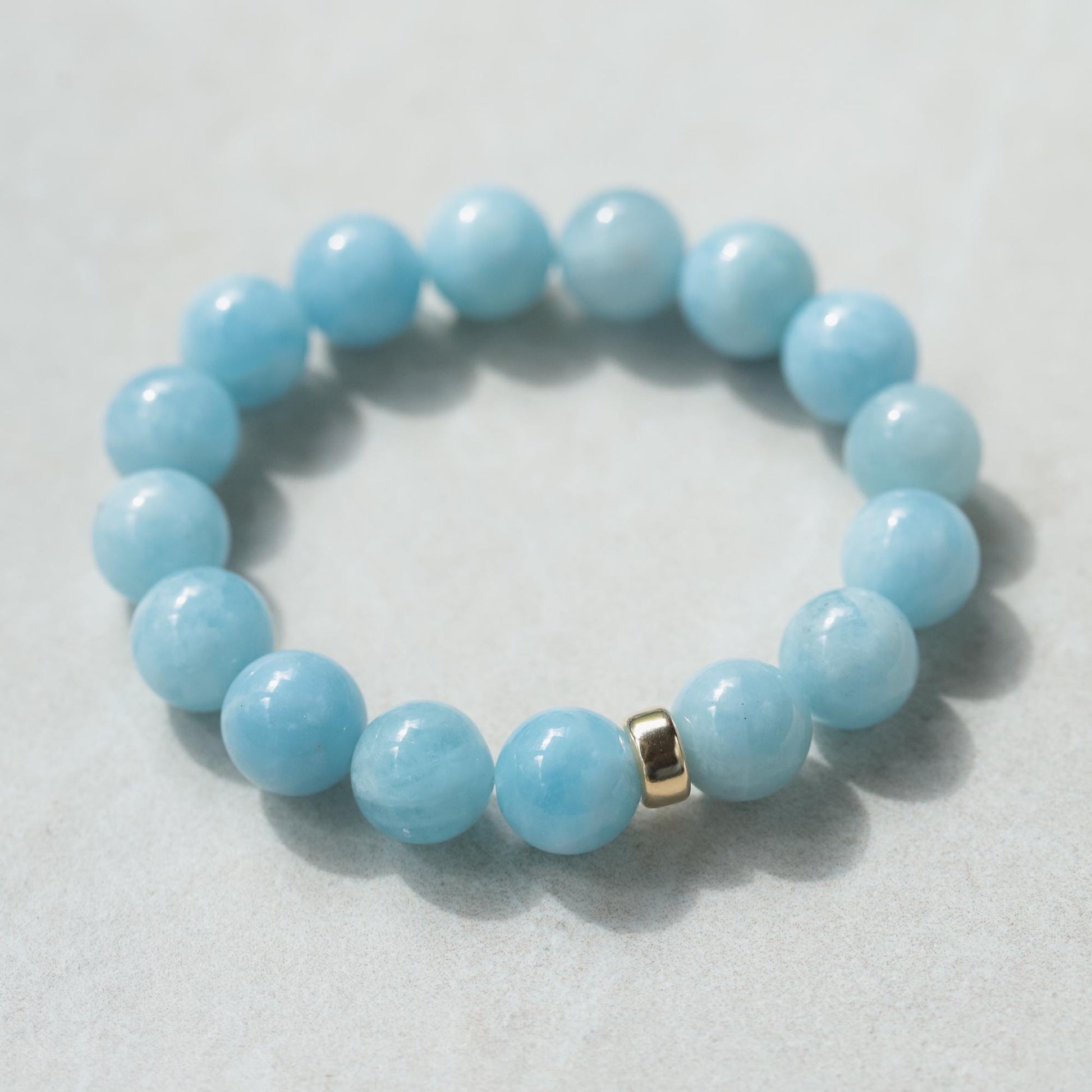 Aquamarine Bracelet 12mm | Genuine Aquamarine Bracelet | Solid 14K Gold Accent | Luxury Gemstone Bracelet | Handmade in Canada