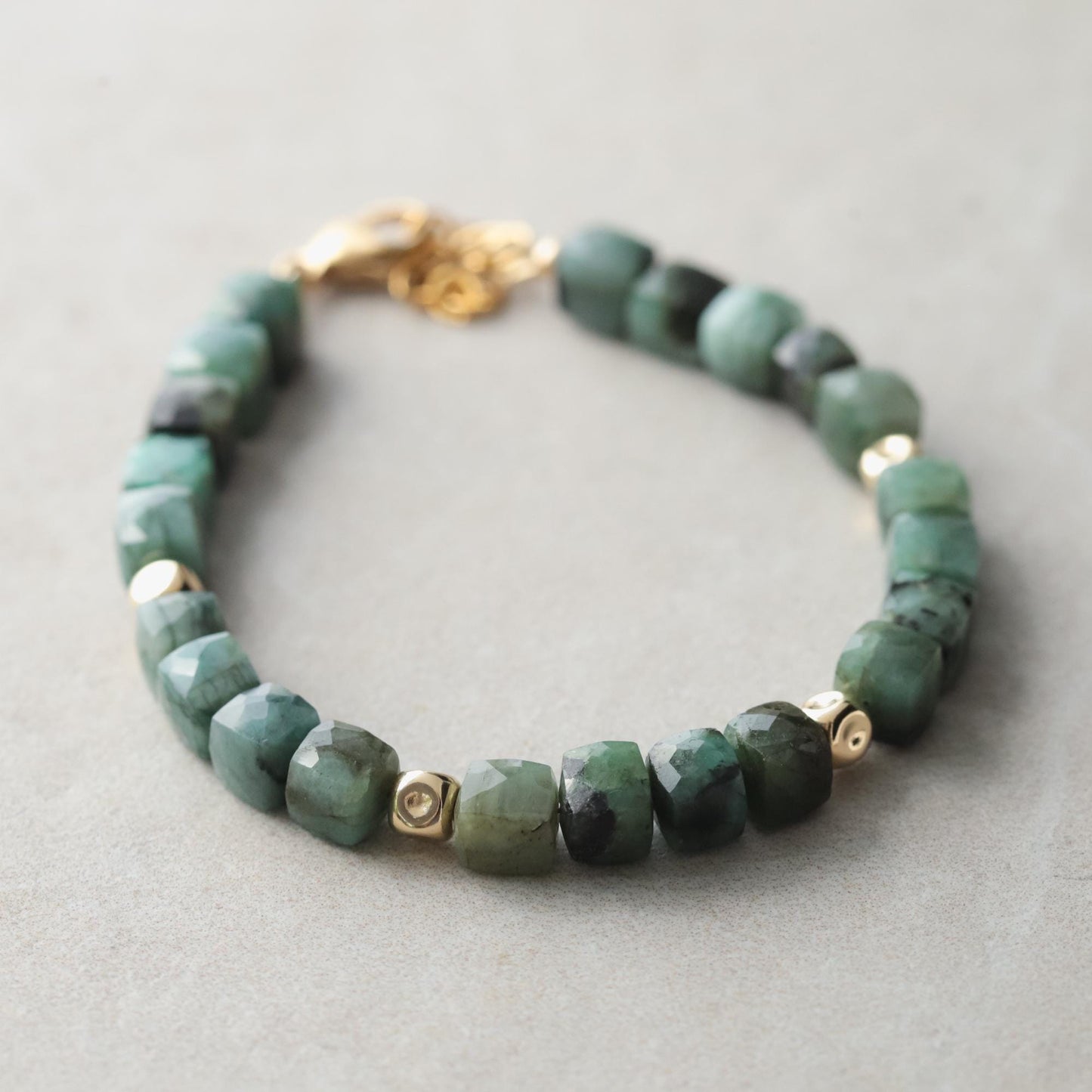 Emerald Cube Bracelet | Genuine Emerald Bracelet | Faceted Emerald Cubes | 14K Gold Filled | One of a Kind Gemstone Bracelet