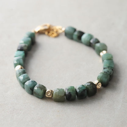 Emerald Cube Bracelet | Genuine Emerald Bracelet | Faceted Emerald Cubes | 14K Gold Filled | One of a Kind Gemstone Bracelet