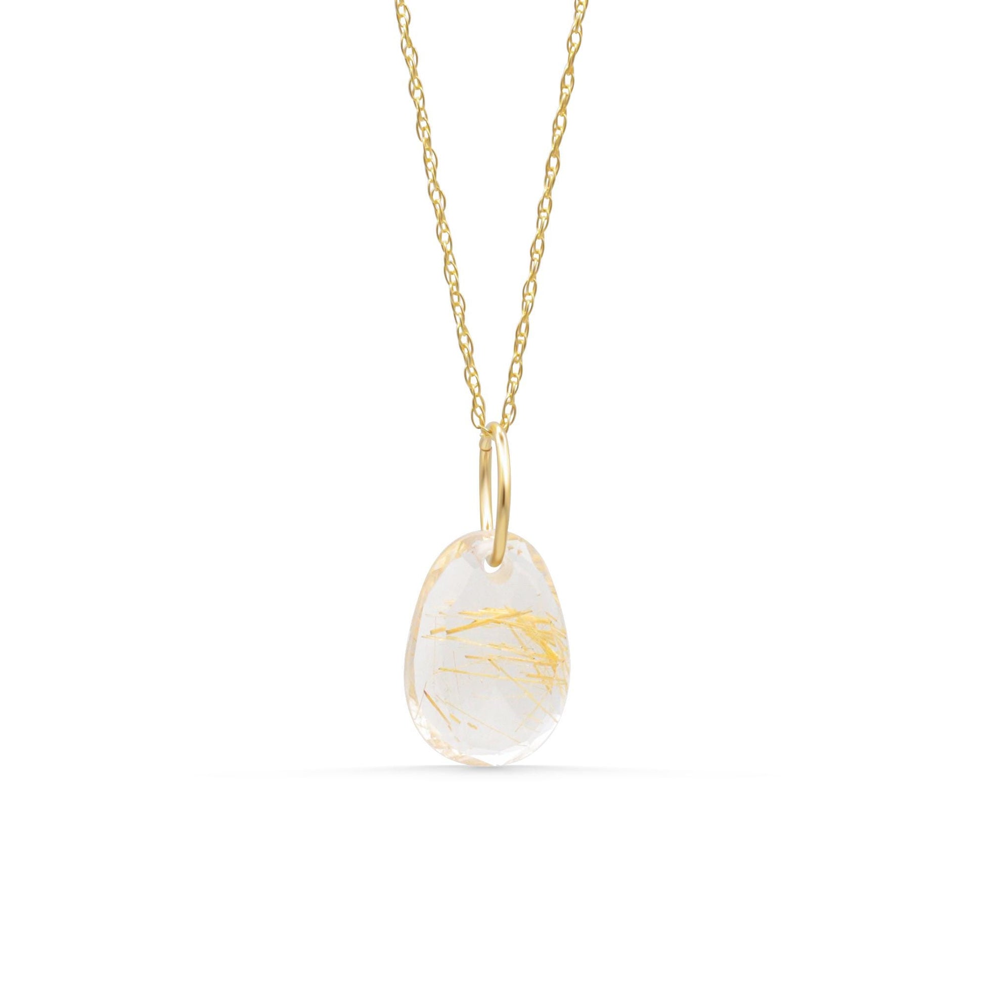 14K gold Rutilated Quartz Pendant | Genuine Rutilated Quartz Necklace | 14K Gold Pendant | Manifestation Crystal | Gold Rutile Quartz
