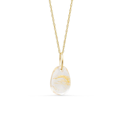14K gold Rutilated Quartz Pendant | Genuine Rutilated Quartz Necklace | 14K Gold Pendant | Manifestation Crystal | Gold Rutile Quartz