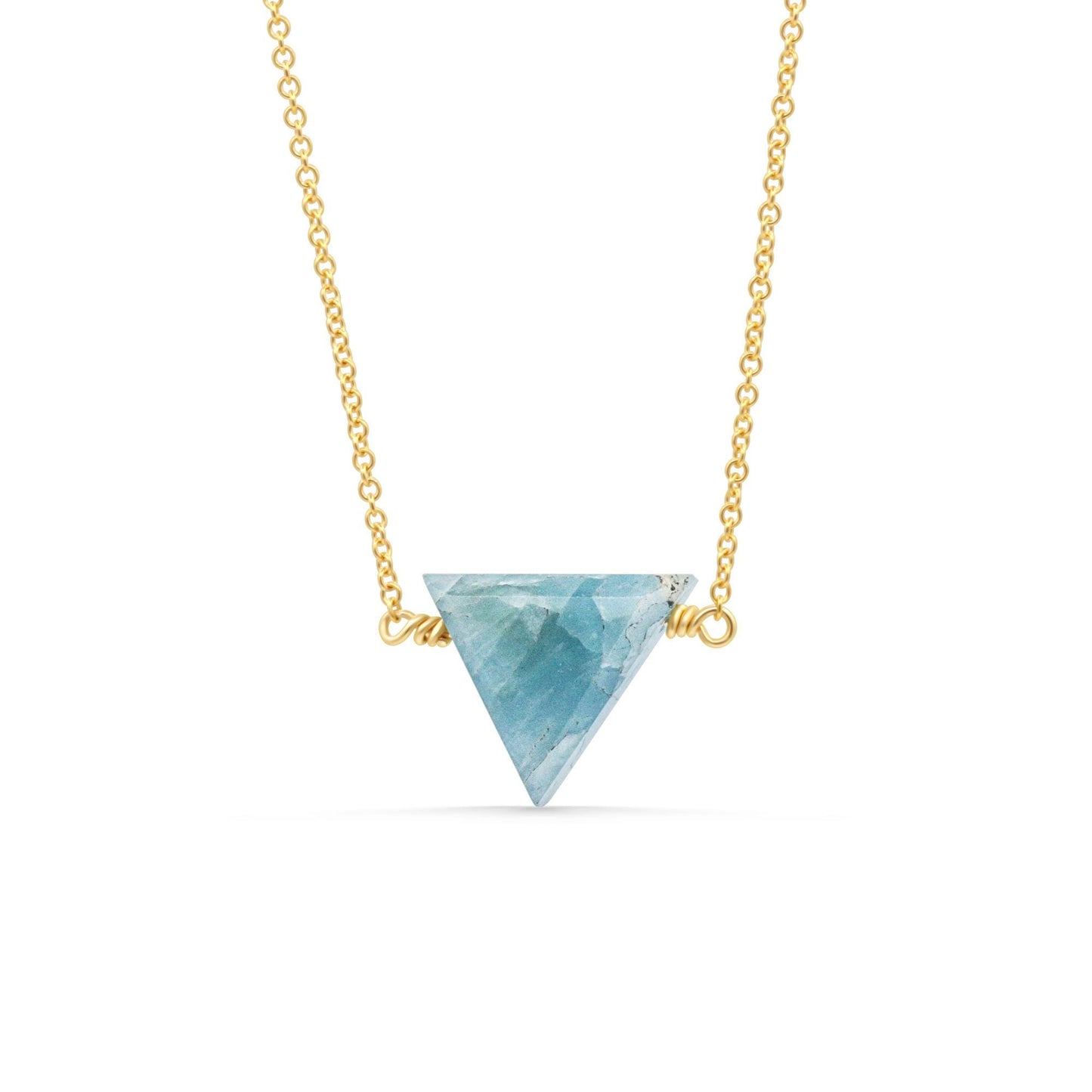 Aqua Triangle Necklace | Aquamarine Necklace Gold Filled, Wire Wrapped Aquamarine Pendant, Light Blue Gemstone Necklace