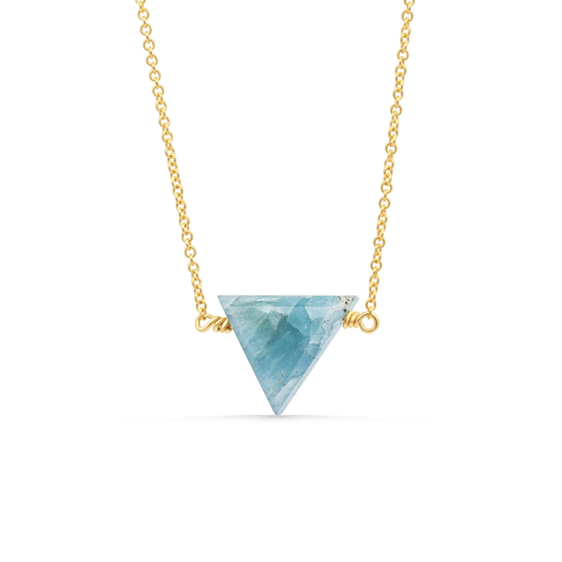 Aqua Triangle Necklace | Aquamarine Necklace Gold Filled, Wire Wrapped Aquamarine Pendant, Light Blue Gemstone Necklace
