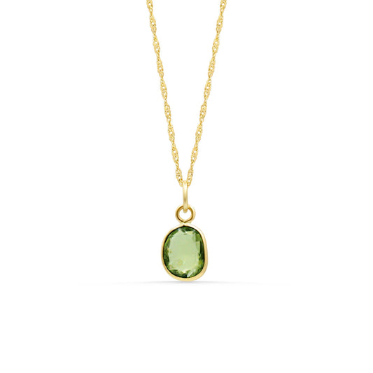 Lime Light Peridot necklace by Earthly Abundance featuring a vibrant green peridot pendant on a delicate chain.