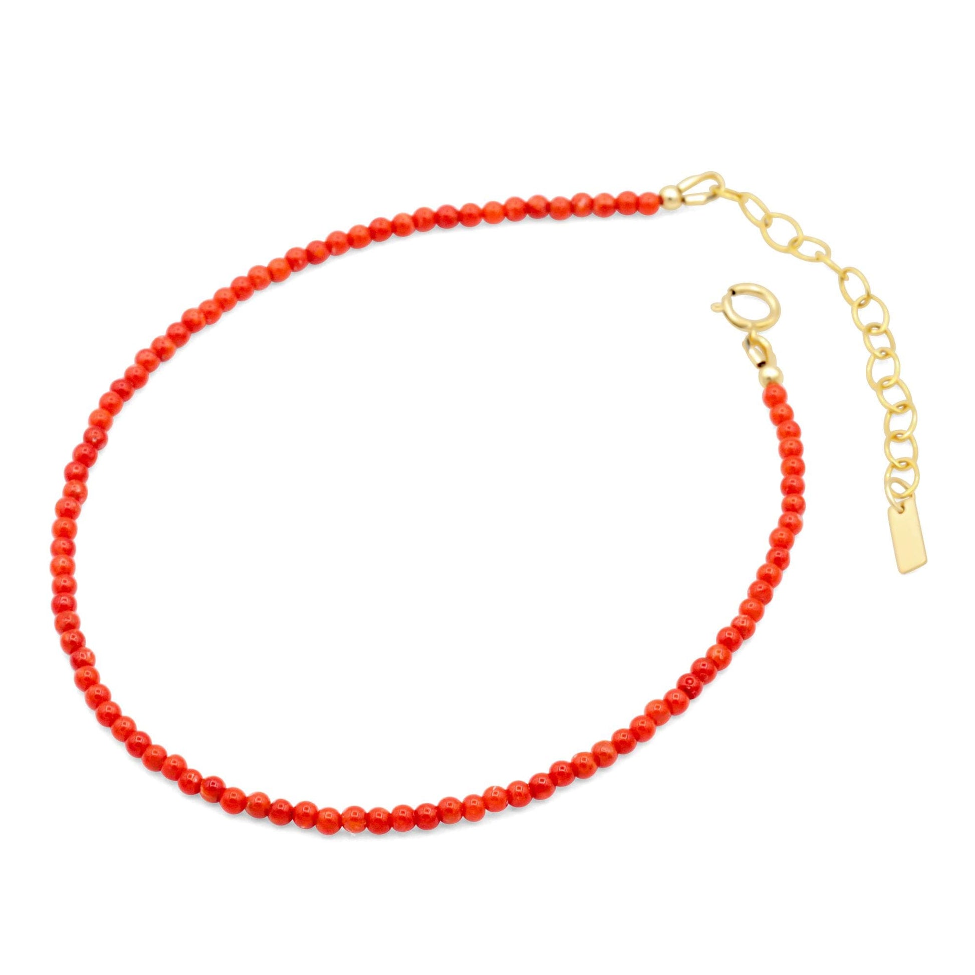 Portofino Coral Anklet | Genuine Italian Red Sea Bamboo Coral | 14K Gold Filled Anklet | Adjustable 9–11" | Natural Coral Jewelry