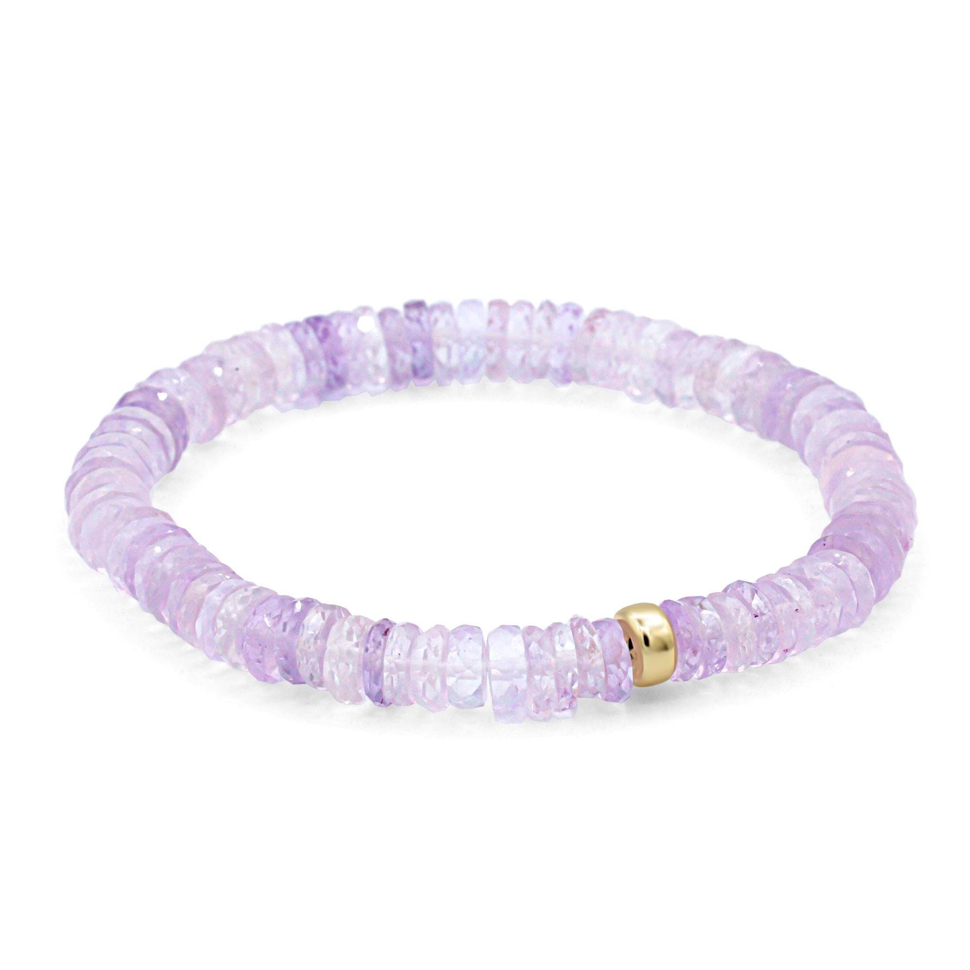 Ethereal Pink Amethyst Heishi bracelet featuring pink gemstone beads from Earthly Abundance, close-up of the handcrafted jewelry.