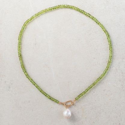 Peridot Pearl Carabiner Necklace