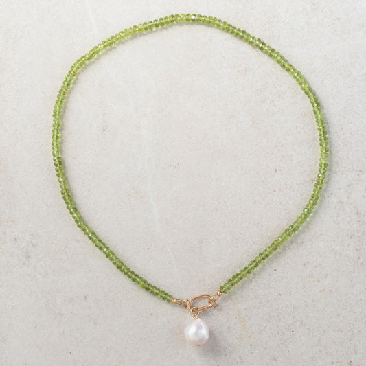 Peridot Pearl Carabiner Necklace