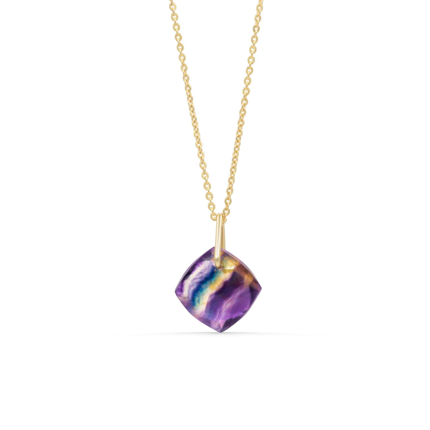 Aurora Fluorite Pendant Necklace | Fluorite Necklace | One of a Kind Faceted Fluorite Pendant | 14K Gold Filled Chain