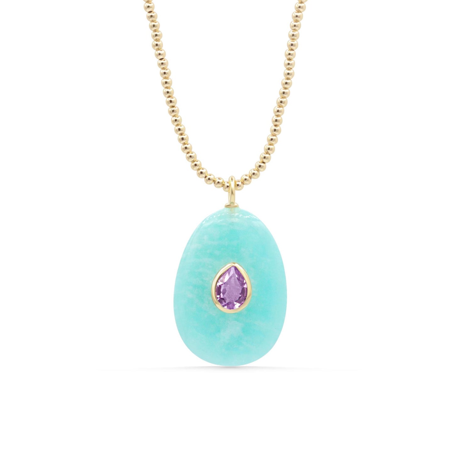 Azure Dawn Amazonite Amethyst Necklace, Amazonite Pendant, Gold Filled beaded Necklace, Crystal Pendant Necklace, Gift for Her