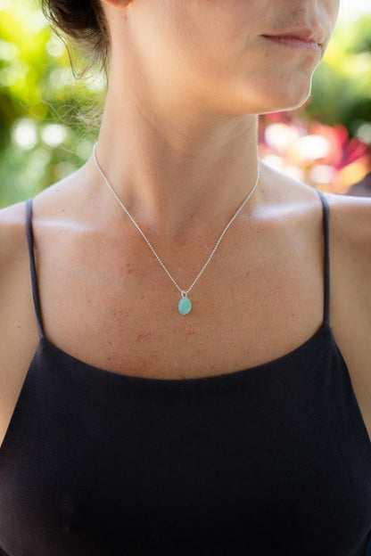 Amazonite Pendant Necklace, Sterling Silver Necklace, Genuine Amazonite Jewelry, Faceted Blue Green Gemstone Pendant, Dainty Everyday