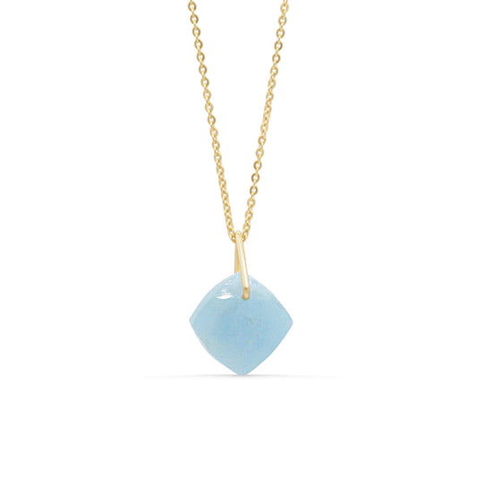 Aquamarine pendant necklace by Earthly Abundance featuring a sparkling blue gemstone on a delicate chain.
