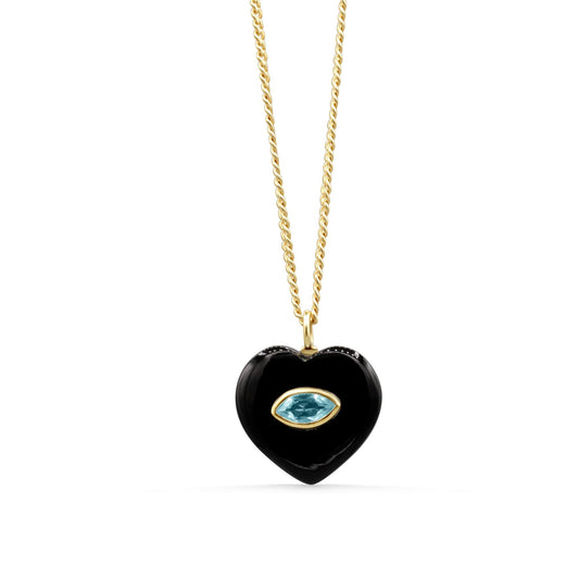 Twilight Heart | 14K gold filled beads with Black Agate and Blue Topaz