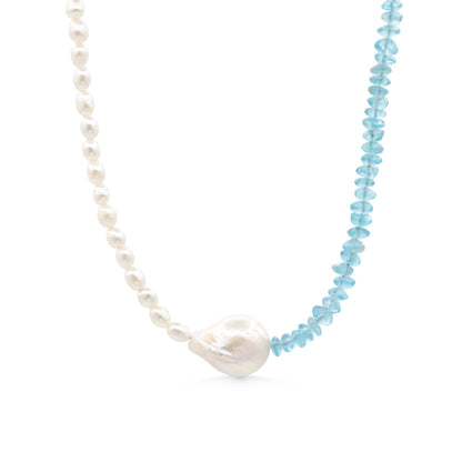 Sea & Pearl Necklace - Tiny Freshwater Pearl Necklace | Adjustable Gold Filled Pearl Choker | apatite and Pearl Necklace