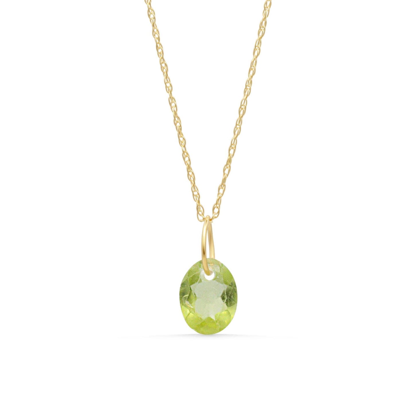 14K Peridot pendant necklace featuring a vibrant green gemstone on a delicate chain by Earthly Abundance