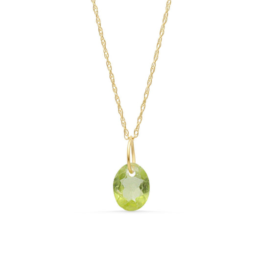 14K Peridot pendant necklace featuring a vibrant green gemstone on a delicate chain by Earthly Abundance