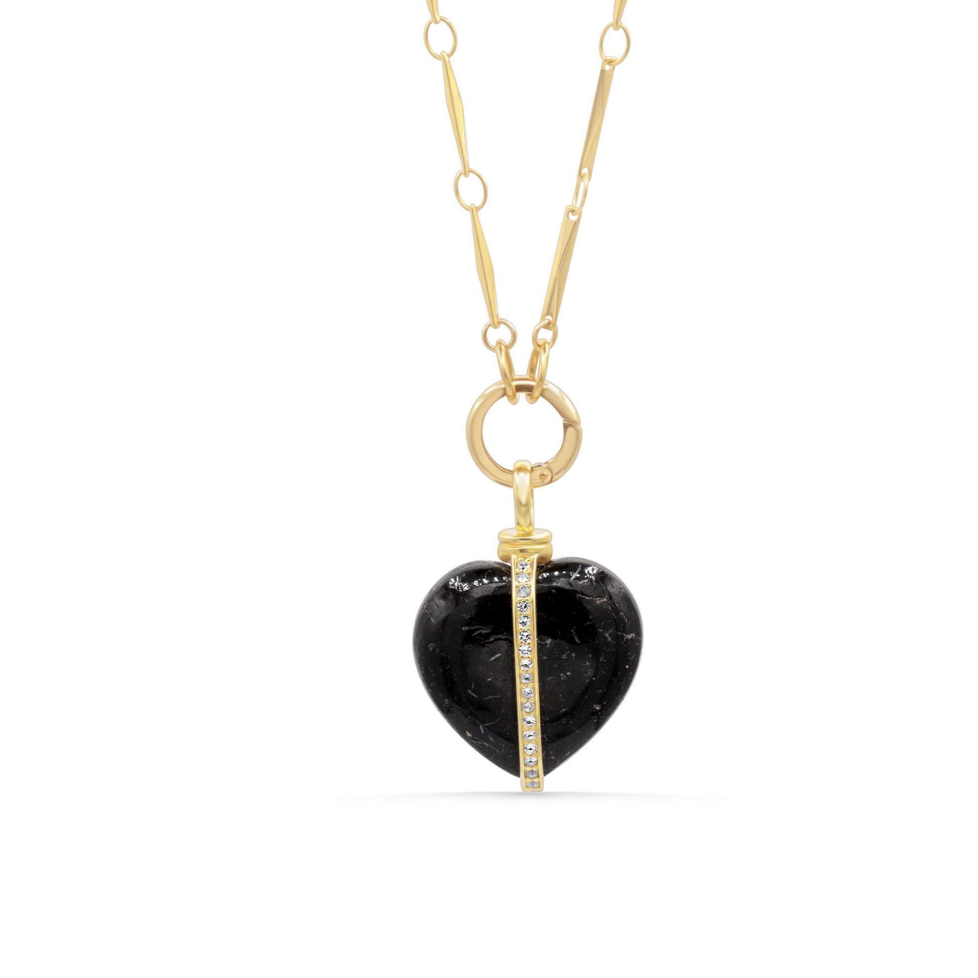 Eclipse Heart Necklace | Black Tourmaline pendant, Black Tourmaline white topaz, [EPBP2033] [EPMP1978] Genuine Black Tourmaline Jewelry
