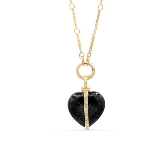 Eclipse Heart Necklace | Black Tourmaline pendant, Black Tourmaline white topaz, [EPBP2033] [EPMP1978] Genuine Black Tourmaline Jewelry