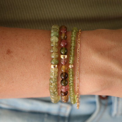 Grossular Green Garnet Bracelet, Natural Green Garnet Stretch Bracelet, Sterling Silver or 14K Gold, Genuine Gemstone Bracelet, Gift for Her